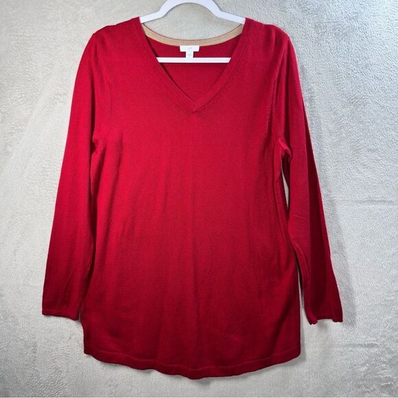J. Jill Sweater Knit Tunic Red Cotton‎ Blend Lightweight Long Sleeve Size M - Picture 1 of 8